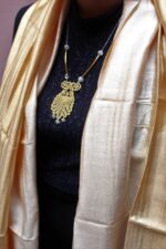 Μεταξωτή Εσάρπα Χρυσό Ανοιχτό Ντεγκραντέ από Βρασμένο Μαλακό Σαντούκ 70x180 εκ. - Image 2